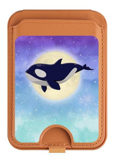 S3807 Killer Whale Orca Moon Pastel Fantasy Magnetic Card Holder Wallet Stand with MagSafe for iPhone 16 15 14 13 Pro Max