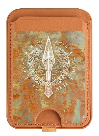 S3827 Gungnir Spear of Odin Norse Viking Symbol Magnetic Card Holder Wallet Stand with MagSafe for iPhone 16 15 14 13 Pro Max