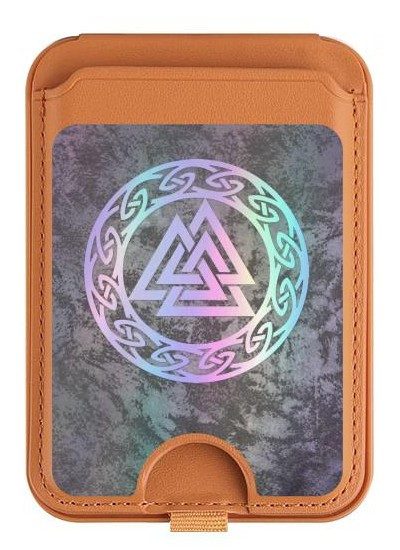 S3833 Valknut Odin Wotans Knot Hrungnir Heart Magnetic Card Holder Wallet Stand with MagSafe for iPhone 16 15 14 13 Pro Max