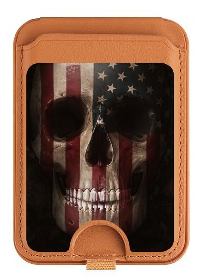 S3850 American Flag Skull Magnetic Card Holder Wallet Stand with MagSafe for iPhone 16 15 14 13 Pro Max
