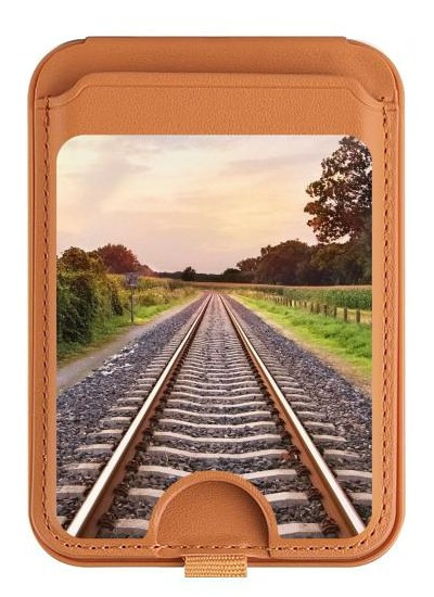 S3866 Railway Straight Train Track Magnetic Card Holder Wallet Stand with MagSafe for iPhone 16 15 14 13 Pro Max