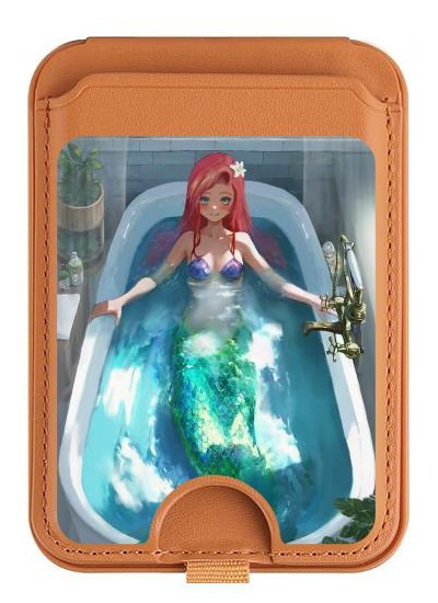 S3911 Cute Little Mermaid Aqua Spa Magnetic Card Holder Wallet Stand with MagSafe for iPhone 16 15 14 13 Pro Max