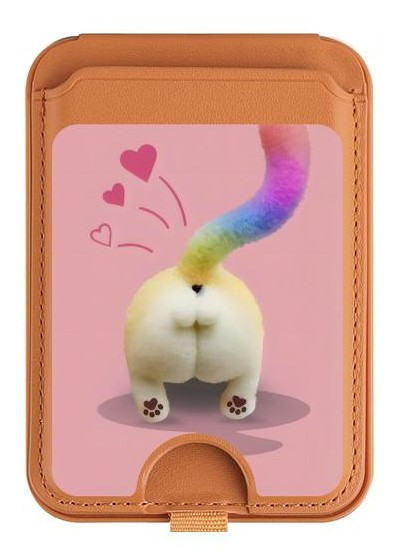 S3923 Cat Bottom Rainbow Tail Magnetic Card Holder Wallet Stand with MagSafe for iPhone 16 15 14 13 Pro Max