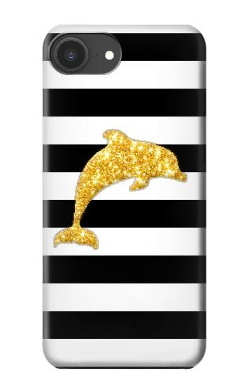 S2882 Black and White Striped Gold Dolphin Case For iPhone 16e, 17e