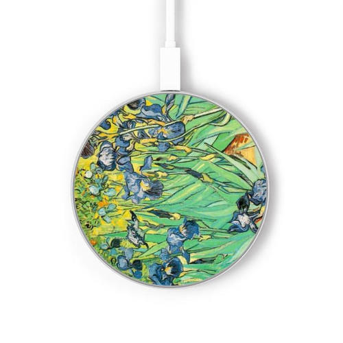 S0210 Van Gogh Irises Wireless Charger Pad 15W Type-C iPhone Android LED Light Charging Station