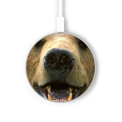 S0840 Grizzly Bear Face Wireless Charger Pad 15W Type-C iPhone Android LED Light Charging Station