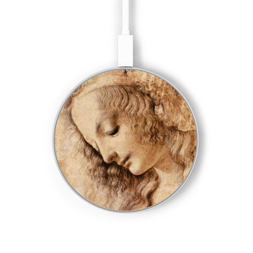 S1045 Leonardo da Vinci Woman's Head Wireless Charger Pad 15W Type-C iPhone Android LED Light Charging Station