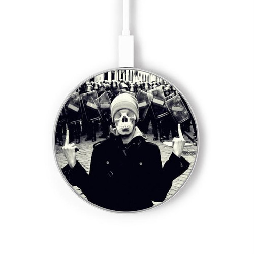 S1108 Skull Mask Man Protester Wireless Charger Pad 15W Type-C iPhone Android LED Light Charging Station