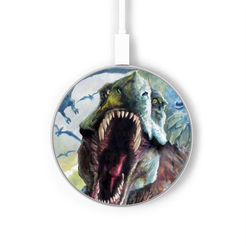 S1453 Trex Tyrannosaurus Rex Dinosaur Wireless Charger Pad 15W Type-C iPhone Android LED Light Charging Station