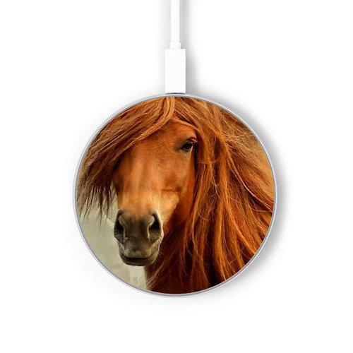 S1595 Beautiful Brown Horse Wireless Charger Pad 15W Type-C iPhone Android LED Light Charging Station