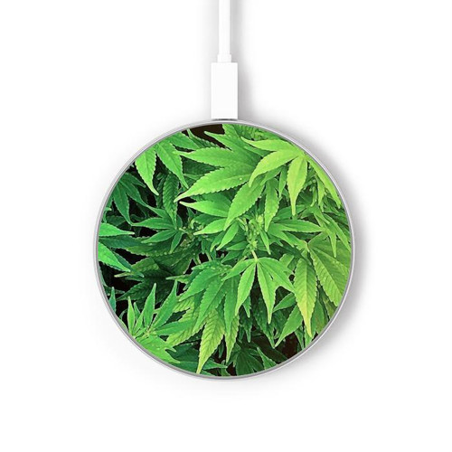 S1656 Marijuana Plant Wireless Charger Pad 15W Type-C iPhone Android LED Light Charging Station