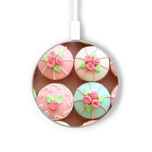 S1718 Yummy Cupcakes Wireless Charger Pad 15W Type-C iPhone Android LED Light Charging Station
