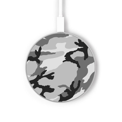 S1721 Snow Camouflage Graphic Printed Wireless Charger Pad 15W Type-C iPhone Android LED Light Charging Station