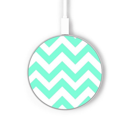 S1723 Mint Chevron Zigzag Wireless Charger Pad 15W Type-C iPhone Android LED Light Charging Station