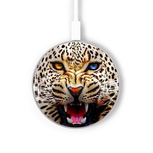 S1932 Blue Eyed Leopard Wireless Charger Pad 15W Type-C iPhone Android LED Light Charging Station