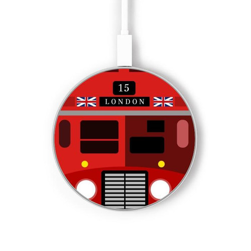 S2058 England British Double Decker Bus Wireless Charger Pad 15W Type-C iPhone Android LED Light Charging Station