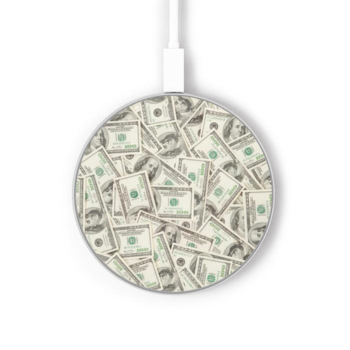 S2077 Money Dollar Banknotes Wireless Charger Pad 15W Type-C iPhone Android LED Light Charging Station