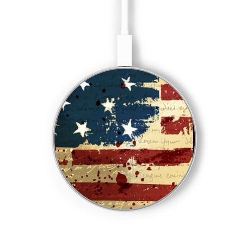 S2349 Old American Flag Wireless Charger Pad 15W Type-C iPhone Android LED Light Charging Station
