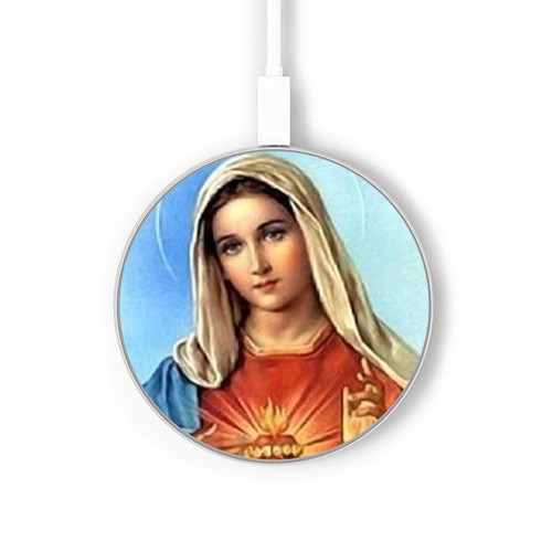 S2420 The Virgin Mary Santa Maria Wireless Charger Pad 15W Type-C iPhone Android LED Light Charging Station