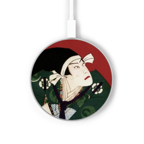 S2498 Japan Art Toyohara Kunichika Wireless Charger Pad 15W Type-C iPhone Android LED Light Charging Station