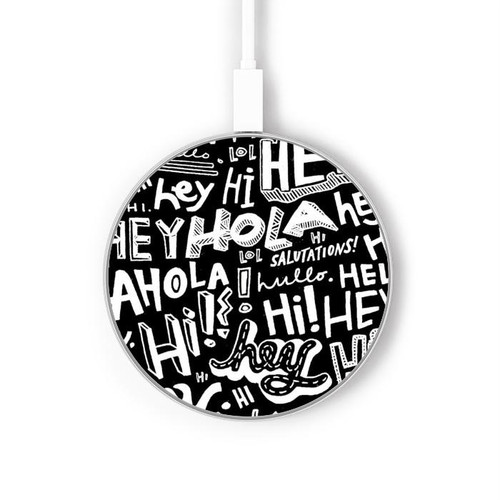 S2744 Hey Hi Hello Art Pattern Wireless Charger Pad 15W Type-C iPhone Android LED Light Charging Station