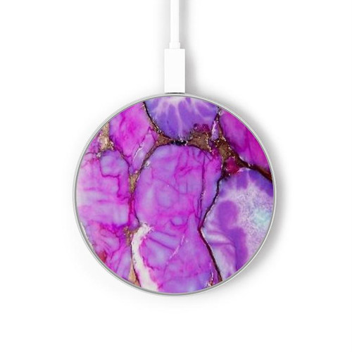 S2907 Purple Turquoise Stone Wireless Charger Pad 15W Type-C iPhone Android LED Light Charging Station