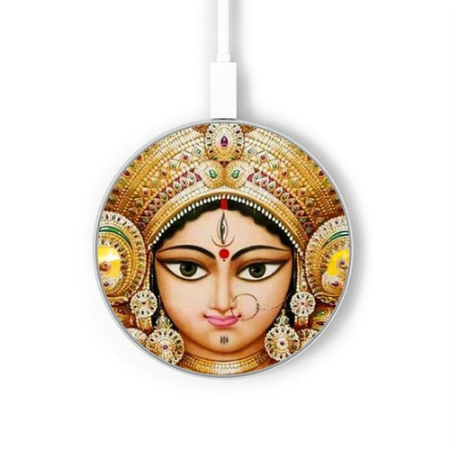 S2953 Devi Kanaka Durga Mata Wireless Charger Pad 15W Type-C iPhone Android LED Light Charging Station