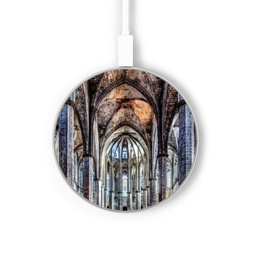 S3210 Santa Maria Del Mar Cathedral Wireless Charger Pad 15W Type-C iPhone Android LED Light Charging Station