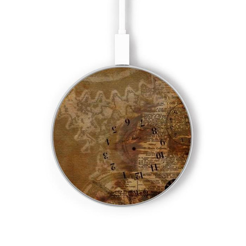 S3456 Vintage Paper Clock Steampunk Wireless Charger Pad 15W Type-C iPhone Android LED Light Charging Station