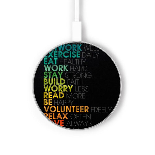 S3523 Think Positive Words Quotes Wireless Charger Pad 15W Type-C iPhone Android LED Light Charging Station