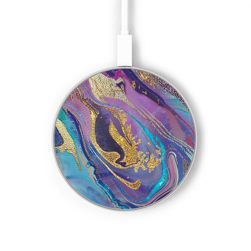 S3676 Colorful Abstract Marble Stone Wireless Charger Pad 15W Type-C iPhone Android LED Light Charging Station