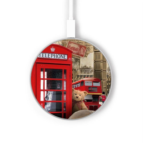 S3856 Vintage London British Wireless Charger Pad 15W Type-C iPhone Android LED Light Charging Station