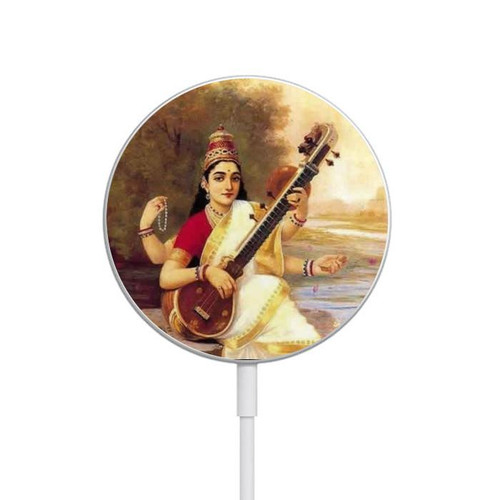 S1420 Saraswati Hindu Goddess Magnetic Wireless Charger Pad with MagSafe 15W for iPhone 16 15 14 13 12