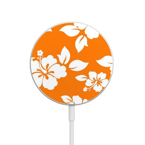 S2245 Hawaiian Hibiscus Orange Pattern Magnetic Wireless Charger Pad with MagSafe 15W for iPhone 16 15 14 13 12