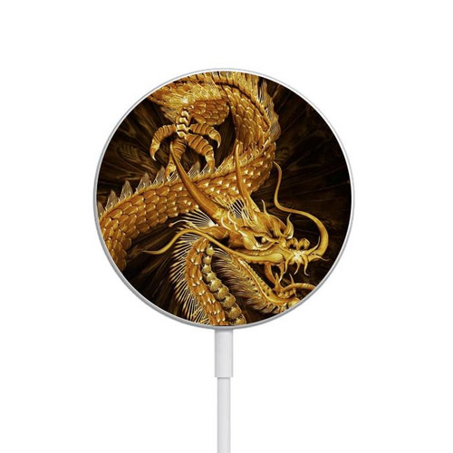 S2804 Chinese Gold Dragon Printed Magnetic Wireless Charger Pad with MagSafe 15W for iPhone 16 15 14 13 12