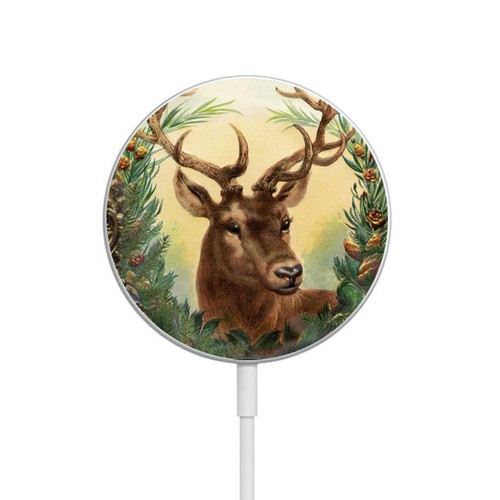 S2841 Vintage Reindeer Christmas Magnetic Wireless Charger Pad with MagSafe 15W for iPhone 16 15 14 13 12