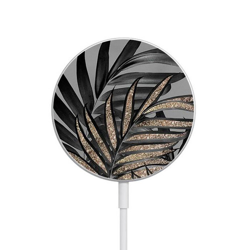 S3692 Gray Black Palm Leaves Magnetic Wireless Charger Pad with MagSafe 15W for iPhone 16 15 14 13 12