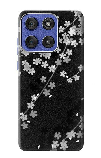 S2544 Japanese Kimono Style Black Flower Pattern Case For Motorola Moto G Stylus 5G (2025), Edge 60 Stylus