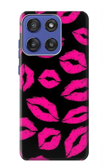 S2933 Pink Lips Kisses on Black Case For Motorola Moto G Stylus 5G (2025,2026), Edge 60 Stylus