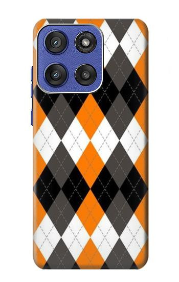 S3421 Black Orange White Argyle Plaid Case For Motorola Moto G Stylus 5G (2025), Edge 60 Stylus