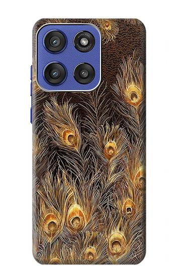 S3691 Gold Peacock Feather Case For Motorola Moto G Stylus 5G (2025,2026), Edge 60 Stylus