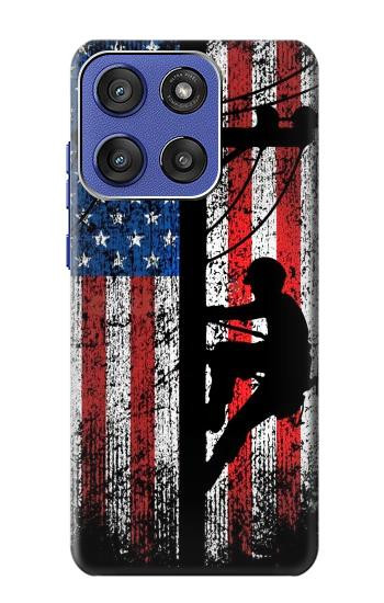 S3803 Electrician Lineman American Flag Case For Motorola Moto G Stylus 5G (2025,2026), Edge 60 Stylus