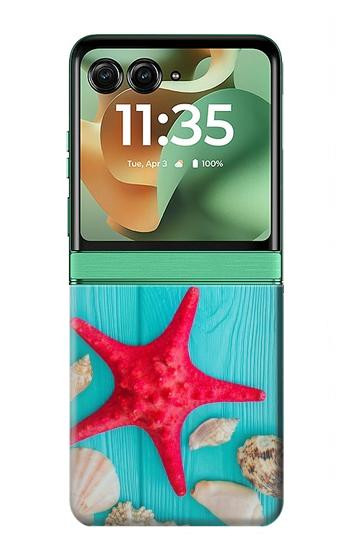 S3428 Aqua Wood Starfish Shell Case For Motorola Razr 70+,60+, Razr+ (2026, 2025, 2024)