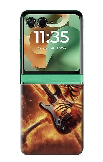 S3984 Fire Skeleton Playing Guitar Case For Motorola Razr 70+,60+, Razr+ (2026, 2025, 2024)