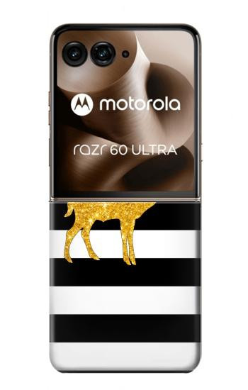 S2794 Black and White Striped Deer Gold Sparkles Case For Motorola Razr 70 Ultra, 60 Ultra, 50 Ultra, Ultra 2026, Ultra 2025