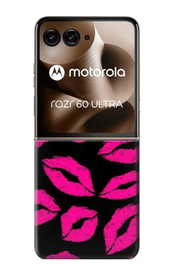 S2933 Pink Lips Kisses on Black Case For Motorola Razr 70 Ultra, 60 Ultra, 50 Ultra, Ultra 2026, Ultra 2025