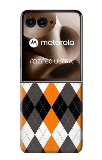 S3421 Black Orange White Argyle Plaid Case For Motorola Razr 60 Ultra, Razr Ultra 2025