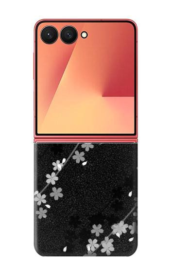 S2544 Japanese Kimono Style Black Flower Pattern Case For Samsung Galaxy Z Flip 7