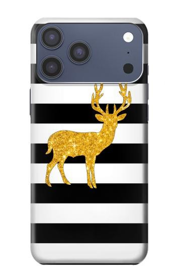S2794 Black and White Striped Deer Gold Sparkles Case For iPhone 17 Pro Max, 18 Pro Max