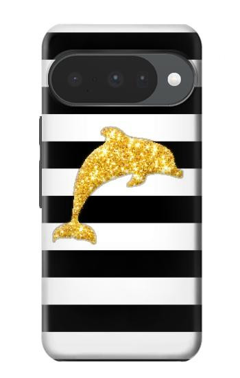 S2882 Black and White Striped Gold Dolphin Case For Google Pixel 10, 10 Pro
